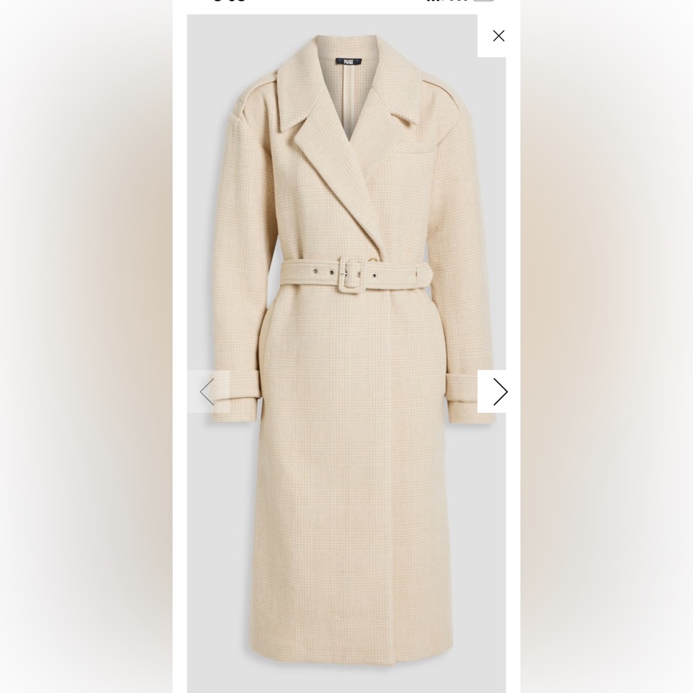 NWOT Paige Ivory/Tan Derenne Belted Prince of Wales Checked Wool-Blend Coat SZ M